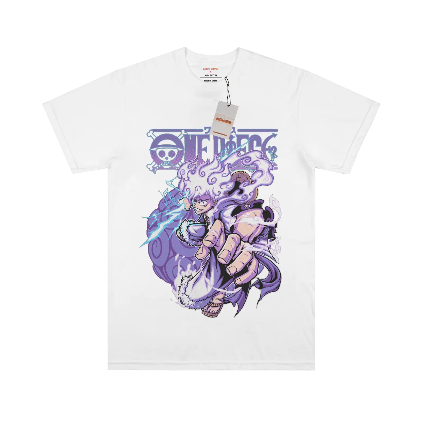 One Piece Luffy Thunder Gear 5 White Tee